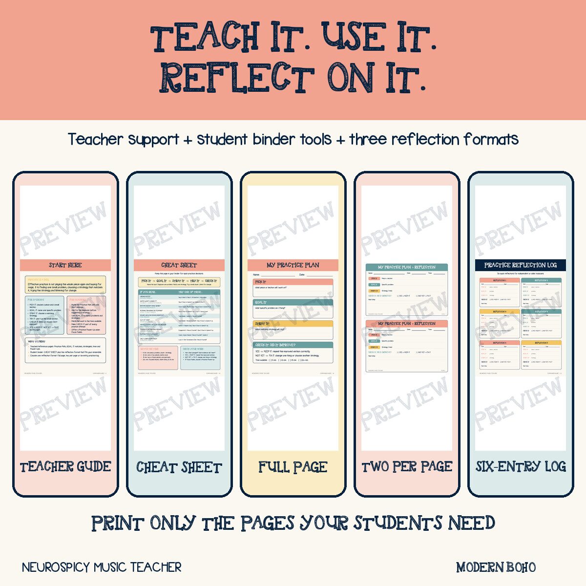 Watermarked preview of the How to Practice student handouts and reflection pages